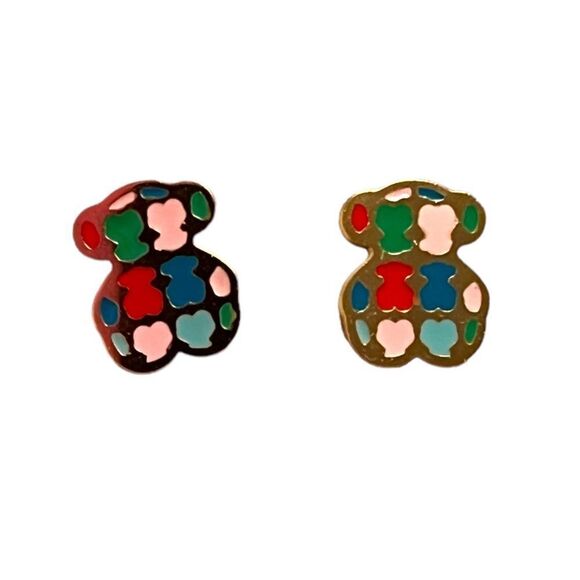 🤯5/$20🤯 Brand New Designer Inspired Multi-color Bear Gold Tone Stud Earrings - Picture 1 of 3